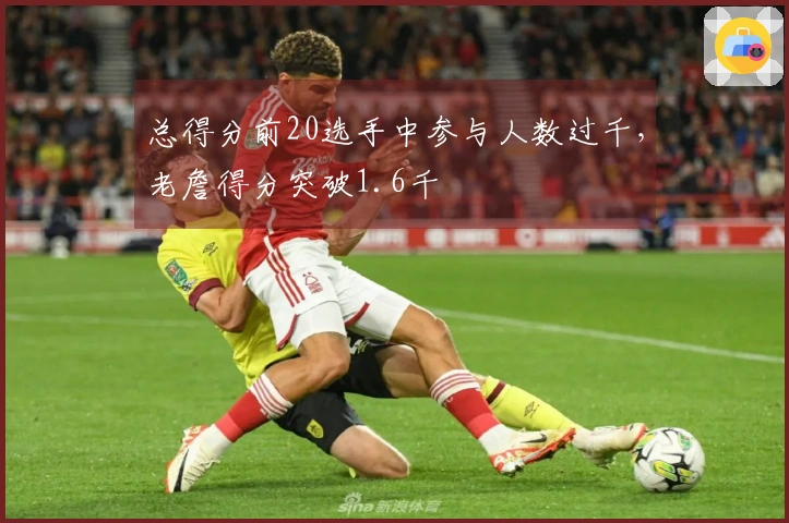 总得分前20选手中参与人数过千，老詹得分突破1.6千